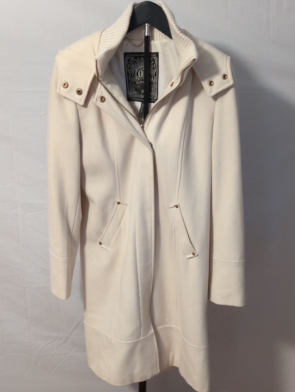 GUESS Winter White Asymmetrical Zip Hooded Wool Blend Coat - Size M
